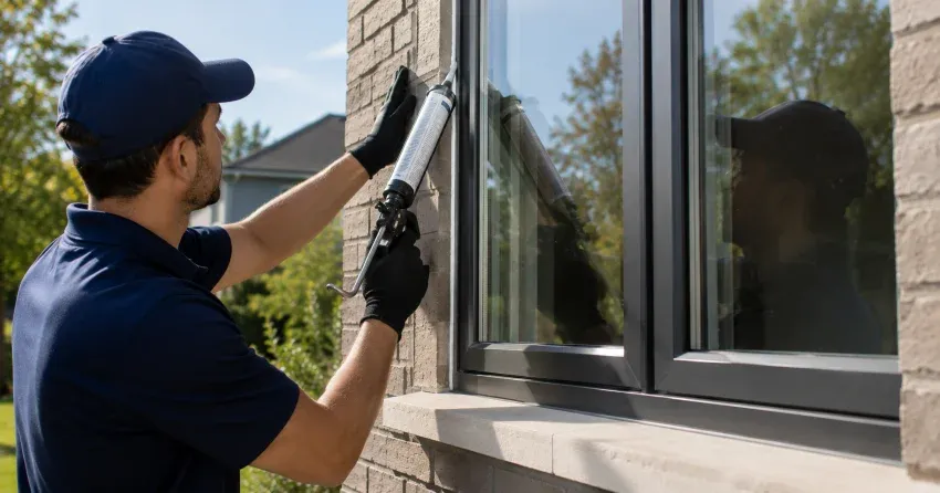 Aluminum window frame with double glazed insulated glass unit installed in a residential wall in Leaside, East York