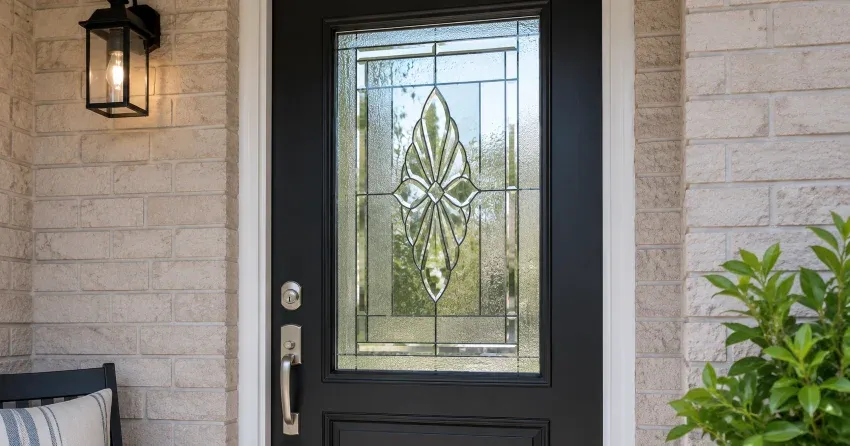 technician replacing a cracked decorative glass panel in Leaside, East York