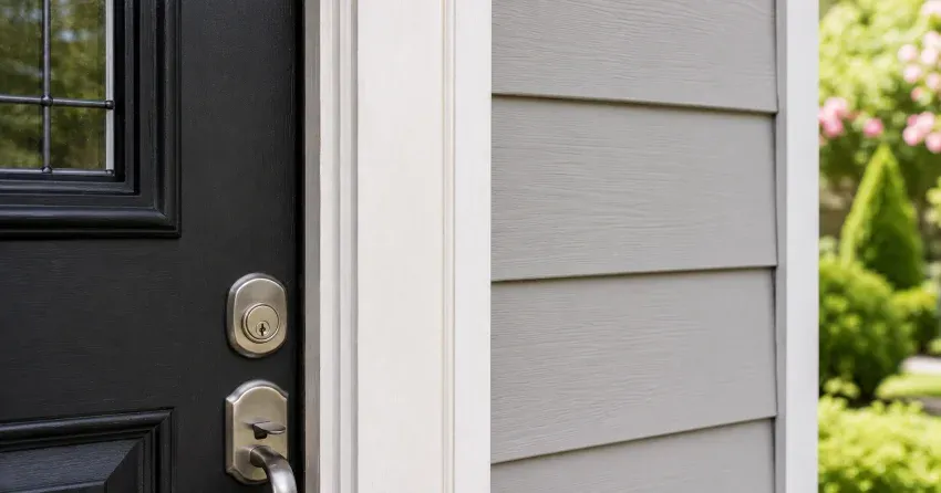 technician inspecting door jamb behind cracked casing in East York home