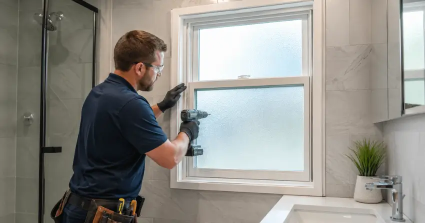 frosted glass installation bathroom window in East York