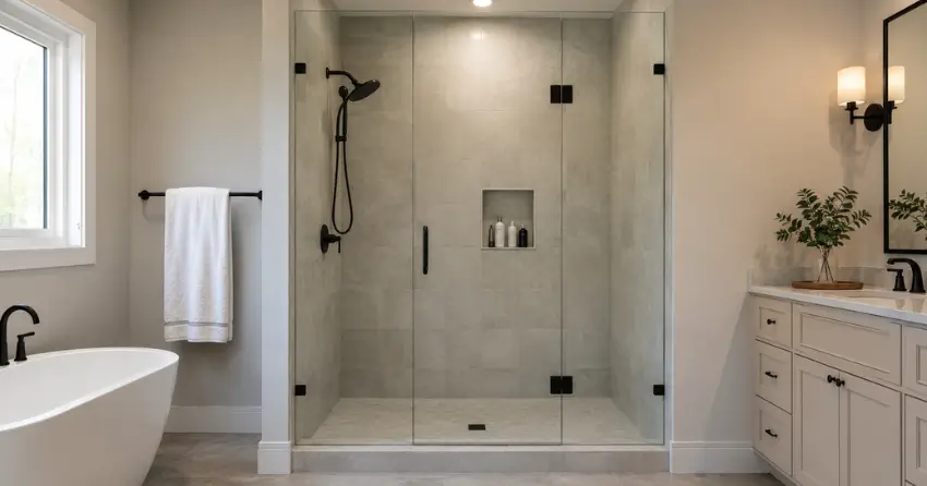 new frameless glass shower door installed in East York