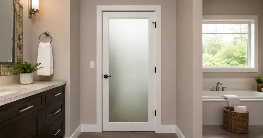 frosted glass panel bathroom door installed in a Crescent Town, East York home